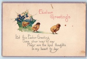 1923 Easter Greetings Little Chicks And Flowers Waldoboro Maine ME Postcard