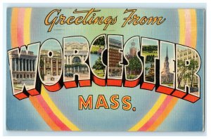 Greetings From Worcester MA Mass Massachusetts Postcard (E26)