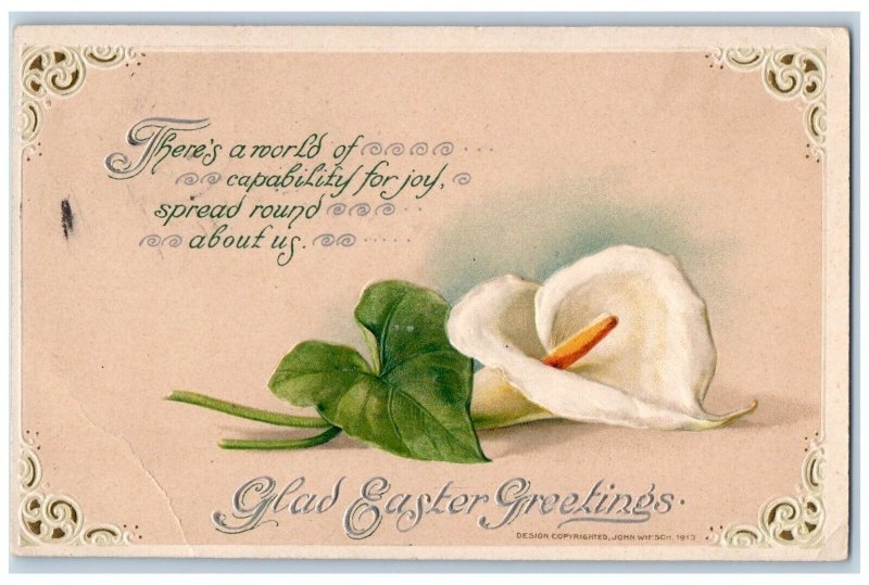 John Winsch Artist Signed Postcard Easter Greetings Lily Flowers Milwaukee WI