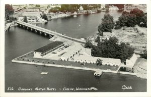 RPPC Postcard Air View Gordon's Motor Hotel, Chelan WA Waterfront, Clark 522