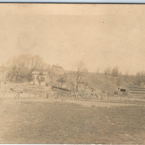 1910s Birds Eye Farm Barn House RPPC Real Photo Postcard Home Acreage Spring A42