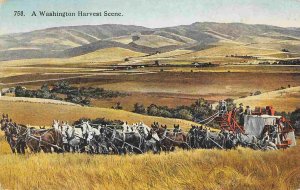 Horse Threshing Team Harvest Farming Washington 1928 postcard