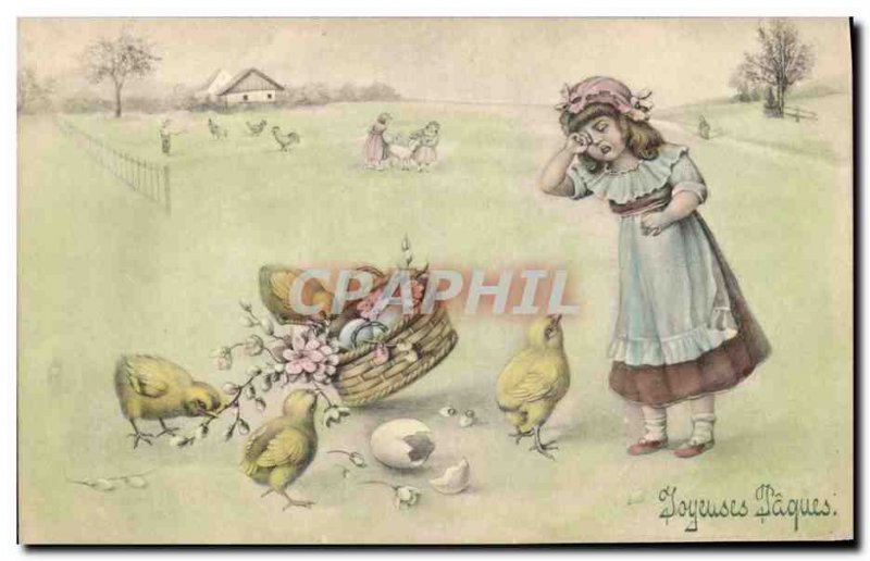 Old Postcard Fun Children Easter Chicks