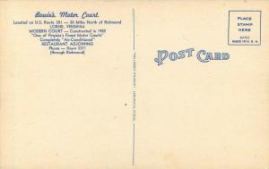 Linen Postcard Bowie's Motor Court Motel US Rte 301 Lorne VA Unposted Nice