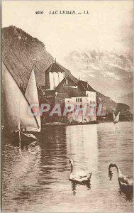 Postcard Old Swan Lake Geneva Boat