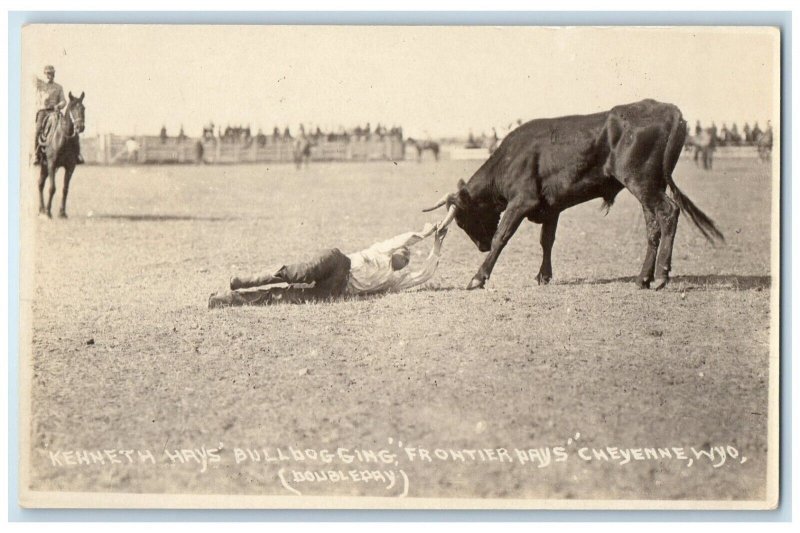 Kenneth Hays Bulldogging Frontier Days Cheyenne Wyoming WY RPPC Photo Postcard