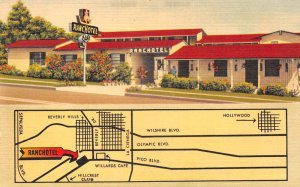 Beverly Hills California Ranchotel Motor Hotel, Color Linen Vintage PC U14060