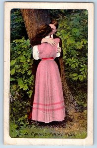 1912 Romance Couple Kissing A Grand Army Man Embossed Grantsburg WI Postcard