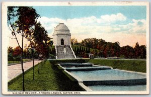 Vtg Canton Ohio OH McKinley Memorial Showing Lagoon 1920s Postcard