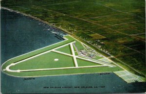 VINTAGE POSTCARD 1940's AERIAL VIEW OF NEW ORLEANS AIRPORT LOUISIANA