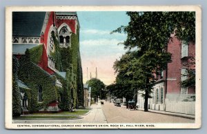 FALL RIVER MA WOMEN'S UNION CONGREGATIONAL CHURCH ROCK STREET ANTIQUE POSTCARD