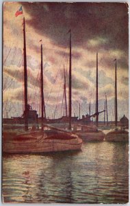 Moonlight Among The Fleet Sail Boats On The Ocean Adventure Postcard