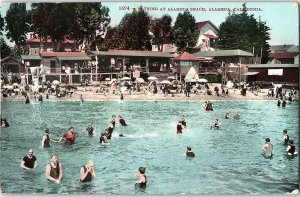 C.1910 Bathing At Beach Alameda, CA People Umbrellas Postcard P125