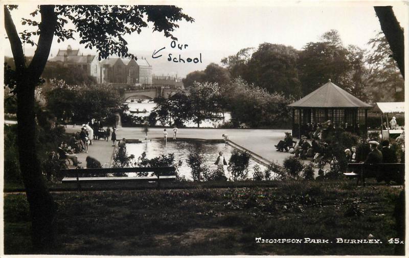 Real photo postcard Thompson Park Burnley school 