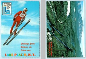 2 Postcards 1980 WINTER OLYMPICS, Lake Placid NY ~ SKI JUMP & Jumper 4x6