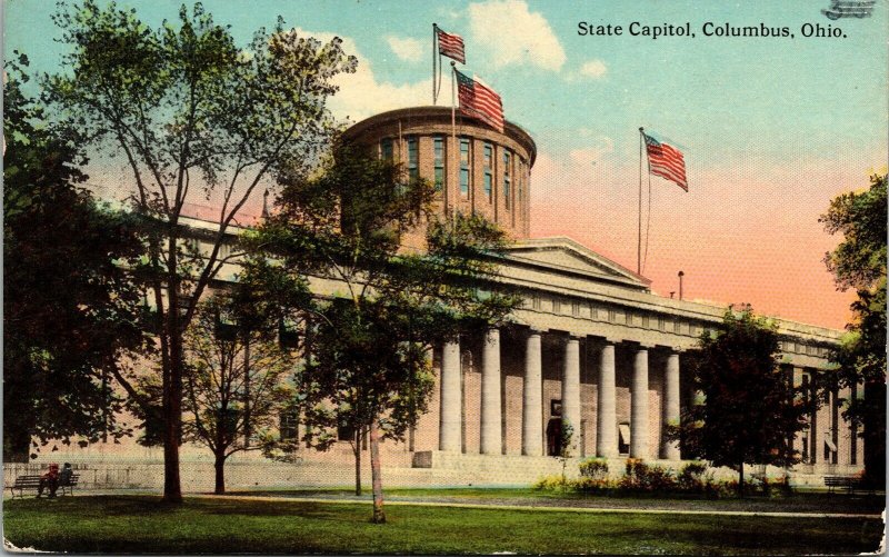 State Capitol Columbus Ohio OH Sunset Antique Postcard DB UNP  