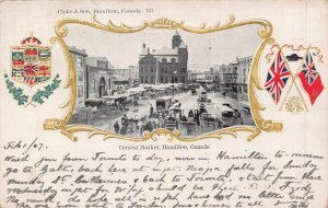 HAMILTON ONTARIO CANADA~CENTRAL MARKET~1907 FLAG HERALDRY POSTCARD