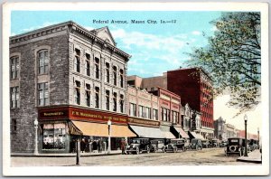 Mason City Iowa IA, Federal Avenue, Street Car, Business Bldgs, Vintage Postcard