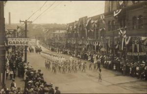 Athol MA Parade Pequoig Garage Bunting American Flags Real Photo Postcard