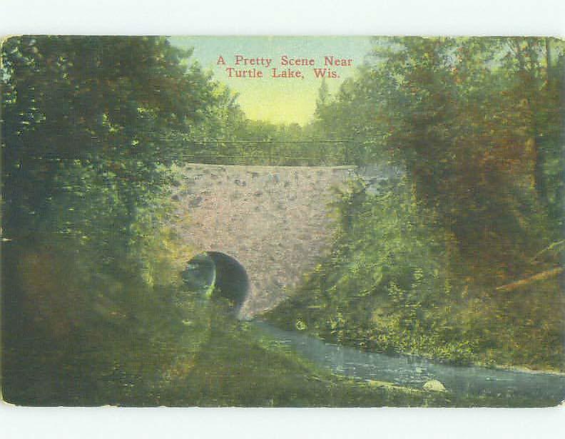 Divided-Back BRIDGE SCENE Lake Turtle Lake Wisconsin WI HJ1615