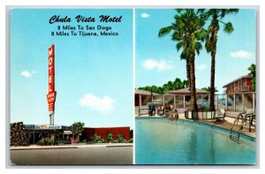 Dual View Poolside Chula Vista Motel Tijuana Mexico UNP Chrome Postcard W3