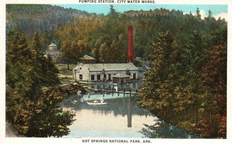 Vintage Postcard 1920's Pumping Station Water Works Hot Springs Nat'l Park Ark.
