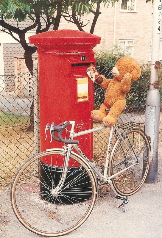 Postcard Fair Basingstoke Advertising Teddy Bear Bicycling Bruce Bicycle Mailbox