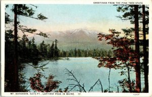 Pine Tree State Greetings Mt. Katahdin Lofiest Peak Maine Vintage Postcard UNP 