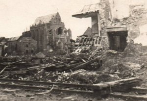 WWI 1914 RPPC Postcard Military Great World War Church Railroad Bombing Site