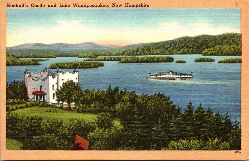 Kimballs Castle Lake Winnipesaukee New Hampshire NH Linen Postcard VTG Tichnor