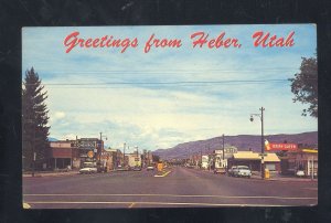 HEBER UTAH DOWNTOWN STREET SCENE GREETINGS FROM VINTAGE POSTCARD OLD CARS