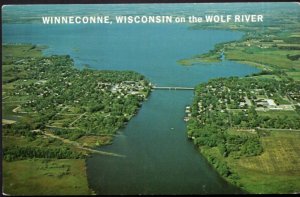 Wisconsin WINNECONNE Aerial View of the City on Wolf River - Chrome