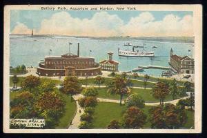 Battery Park, Aquarium & Harbor, New York Postcard U95