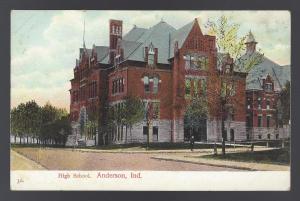 High School. Anderson, Indiana. Vintage C.E. Wheelock postcard. Glitter