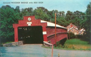 Berks County PA Dreibelbis Station Bridge with Hex Sign 1963 Chrome Postcard