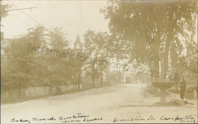 Brookville, Massachusetts: Street view, trolley 1907 - Vintage MA photo Postcard 