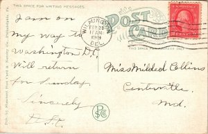 Delaware Hospital Wilmington DE Antique WB Postcard PM Cancel WOB Note 2c Stamp 