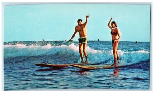 c1950 Pan Am Airlines Hawaii Surfing Off Waves Waikiki Beach Hawaii HI Postcard