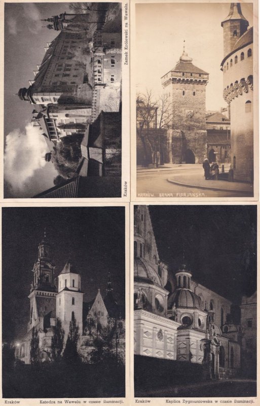 Krakow Elderly People at Brama Florjanska Katedra 4x Antique Poland Postcard s