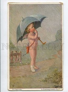 3040444 Nude CUPID. Umbrella. Rain. By FIALKOWSKA vintage PC