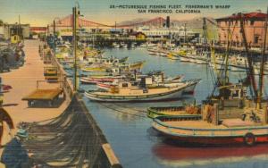 Fishing Fleet Fisherman's Wharf San Francisco CA Calif Unused Linen Postcard D23