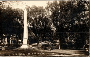 RPPC View of Monument in City Park, McGregor IA Vintage Postcard H45