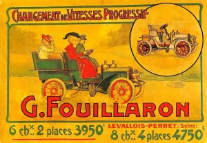 G Fouillaron Antique Car Levallois-Perret Repro Art Nouveau Poster Stye Postcard