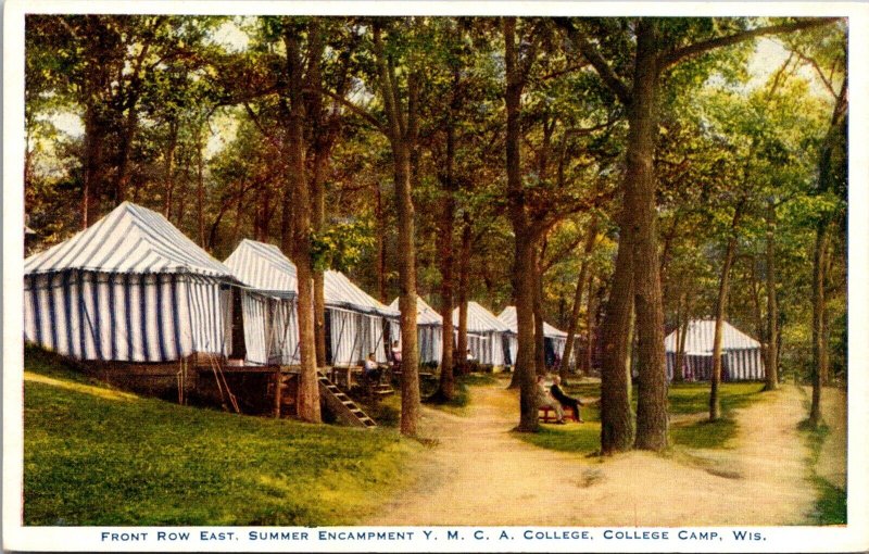 Postcard Front Row East Summer Encampment Y.M.C.A. College Camp Wisconsin
