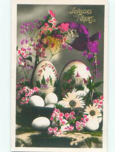 tinted rppc c1910 EASTER EGG BASKET AC9212