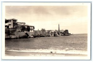 Panama RPPC Photo Postcard The Old Sea Wall Beach Scene c1940's Vintage