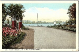 Vintage Passing Silver Lake on The Pacific Highway, CA. Postcard P132