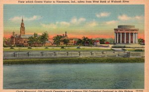 Postcard 1920's Greets Visitor to Vincennes Indiana from West Bank Wabash River