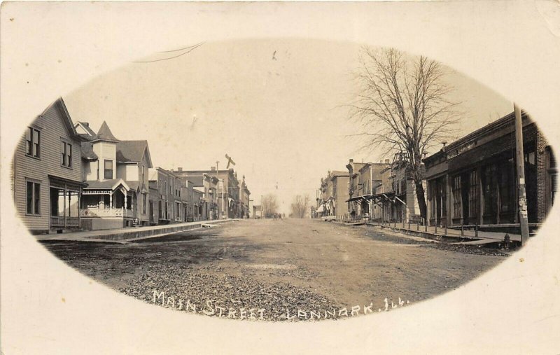 Lannark Illinois 1911 RPPC Real Photo Postcard Main Street Dirt Road Storefronts
