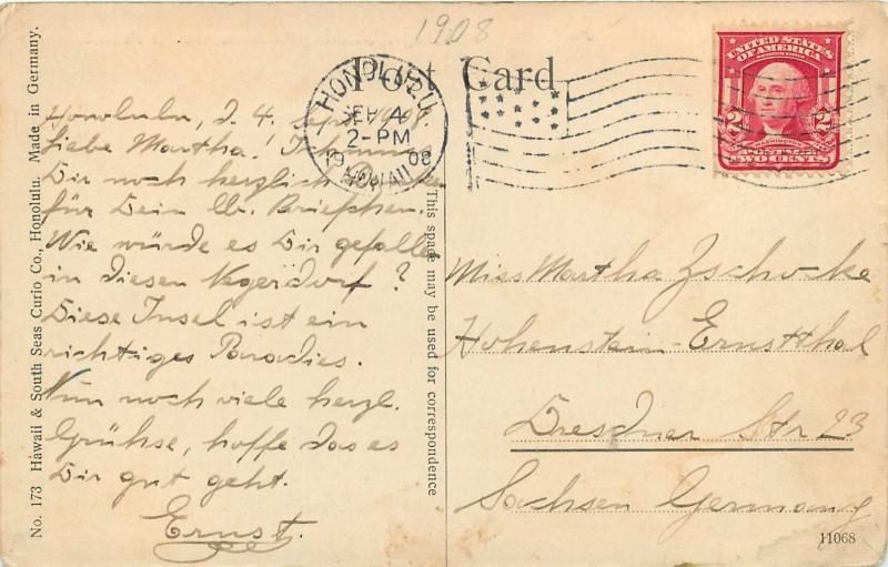 1908 Honolulu Flag Cancel On Village, Washington Island, South Pacific Postcard 